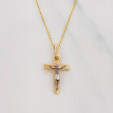 Set Cadena Aro Seguido + Dije Cruz Cristo / 2.3g / 45cm Tres Oros 18K