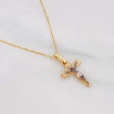 Set Cadena Aro Seguido + Dije Cruz Cristo / 2.3g / 45cm Tres Oros 18K