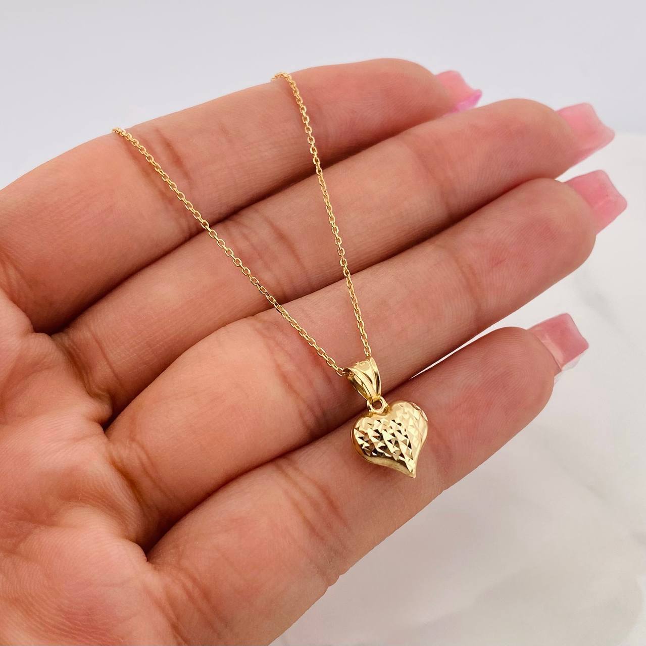 Set Cadena Aro Seguido + Dije Corazon / 1.9g / 45cm Oro Amarillo 18K