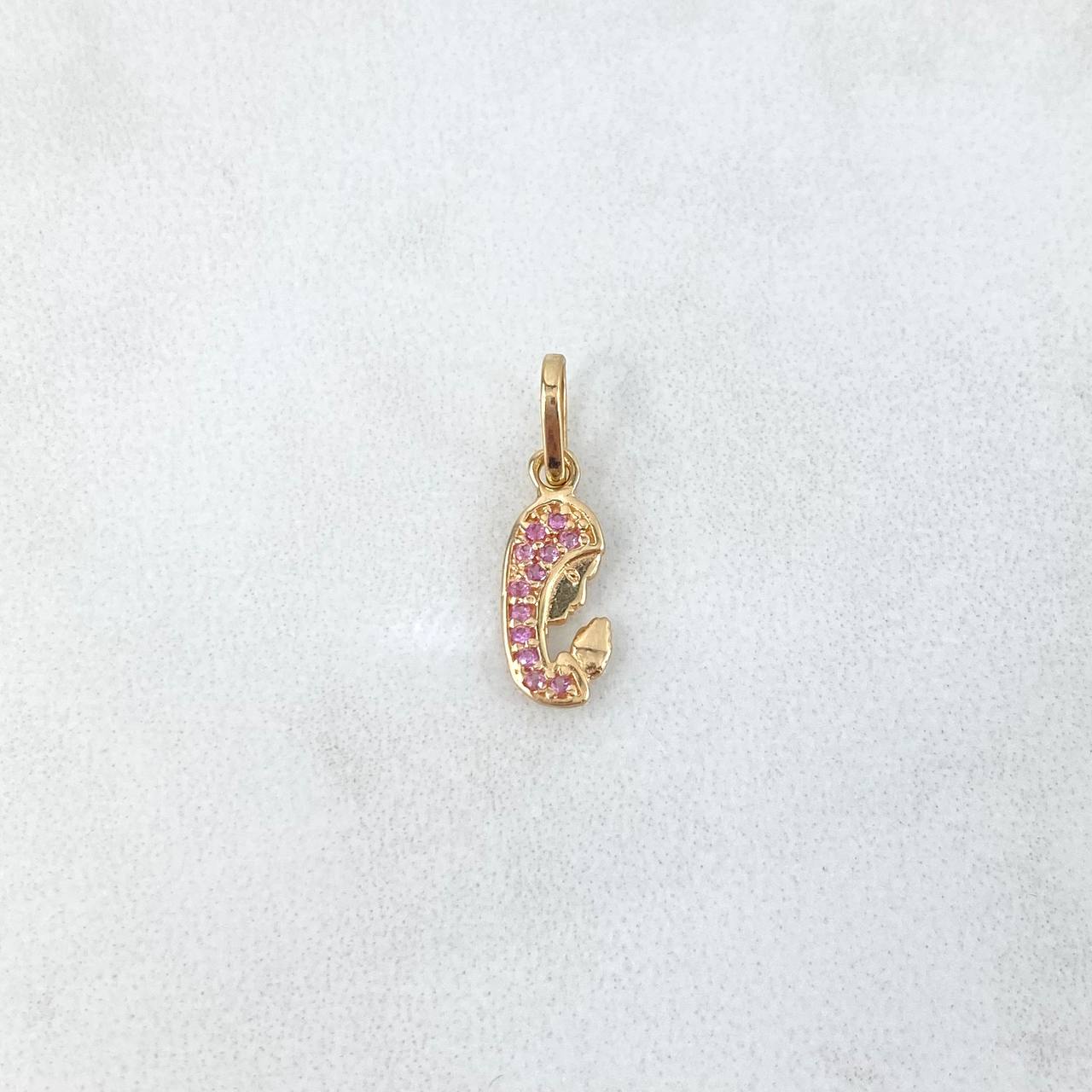 Dije Virgen María 0.65gr / 1.8cm / Circones Fucsias Oro Rosa