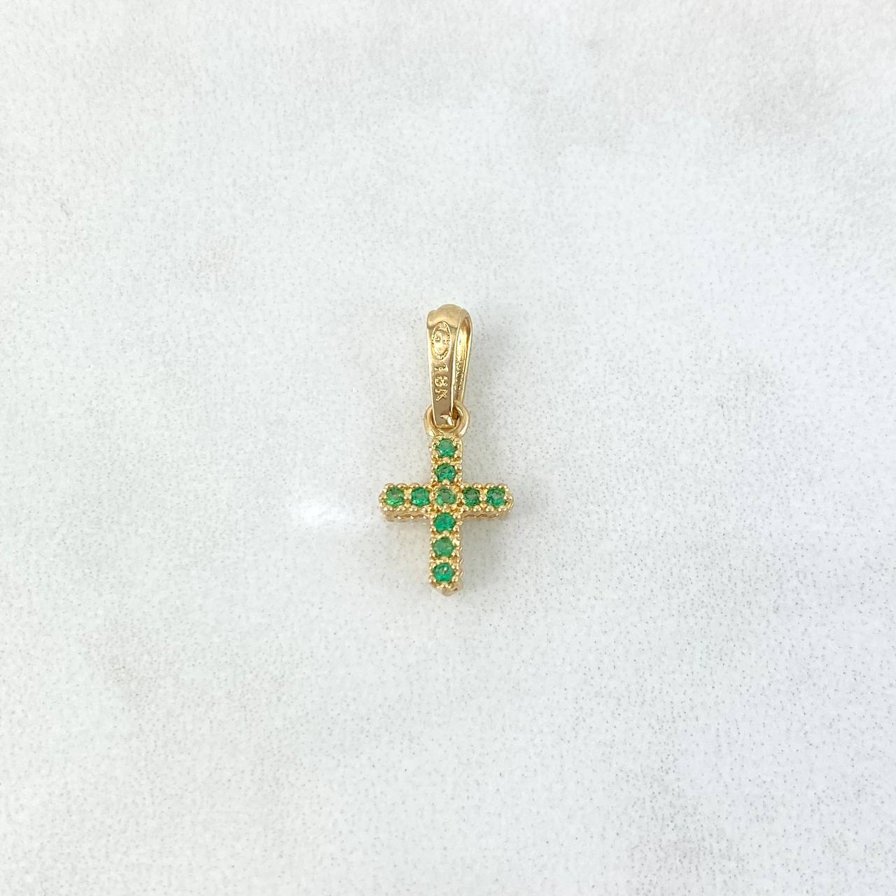 Dije Cruz Doble Faz 0.9gr / 1.8cm / Circones Blancos-Verdes Oro Amarillo