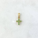 Dije Cruz Doble Faz 1gr / 1.8cm / Circones Blancos Verdes Oro Amarillo 18K