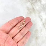 Dije Cruz Silueta 1.3gr / 2.7cm / Circones Blancos Oro Rosa