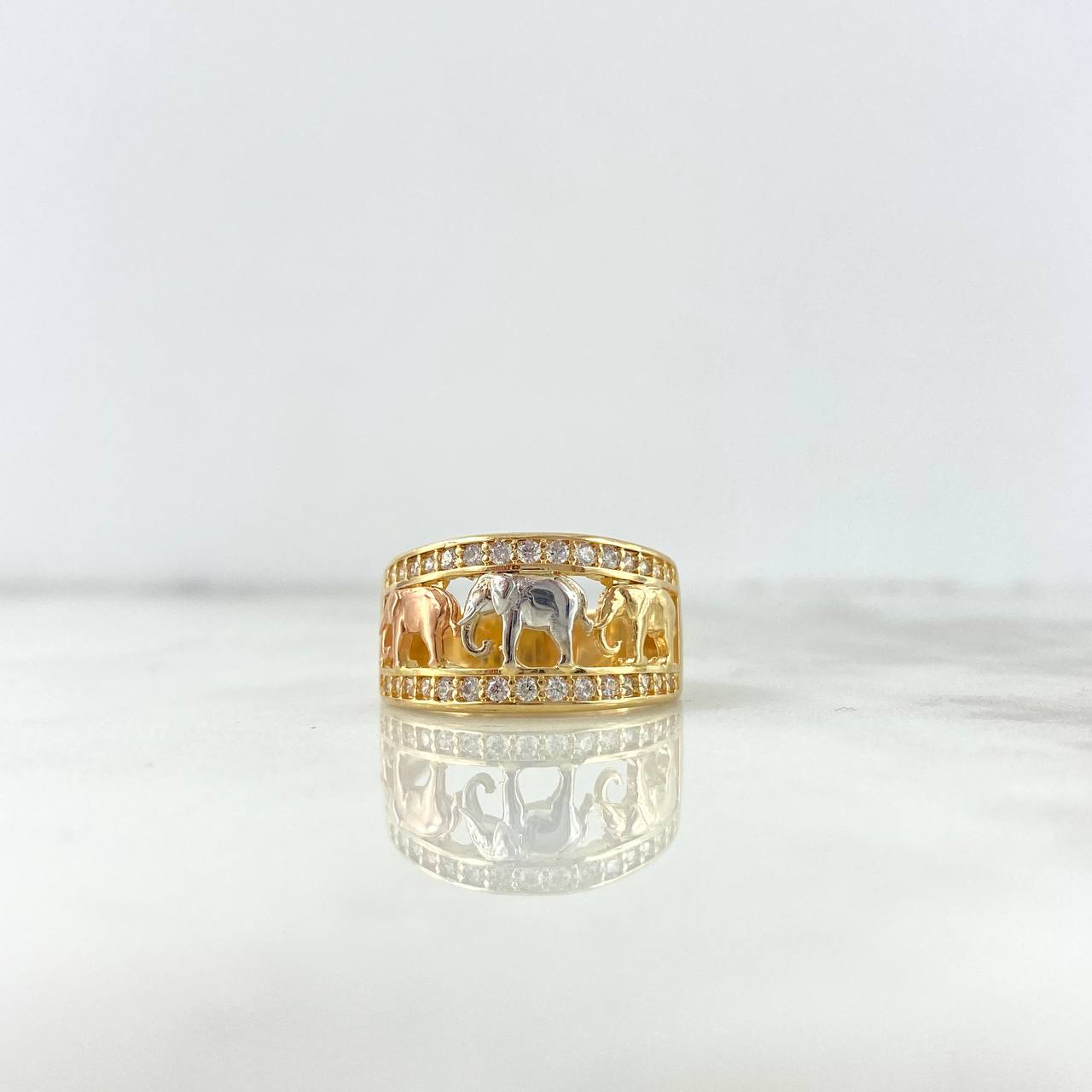 Anillo Tres Elefantes 5.7gr / T6 3/4 / Circones Blancos Tres Oros