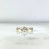 Anillo Solitario Churumbela Flor Cruzada 2.2gr / T5 1/2 / Circon Blanco Blancos Dos Oros Amarillo Blanco