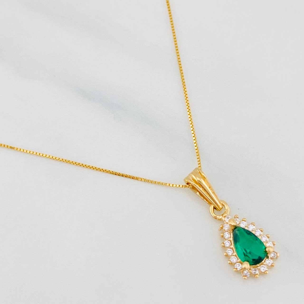 Set Cadena Veneciana + Dije Halo Gota / 2.15g / 50cm Oro Amarillo 18K