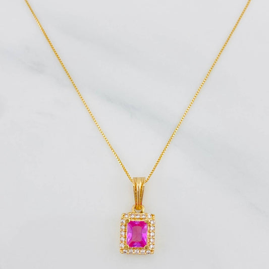 Set Cadena Veneciana + Dije Halo Cuadrado / 2.45g / 50cm Oro Amarillo 18K