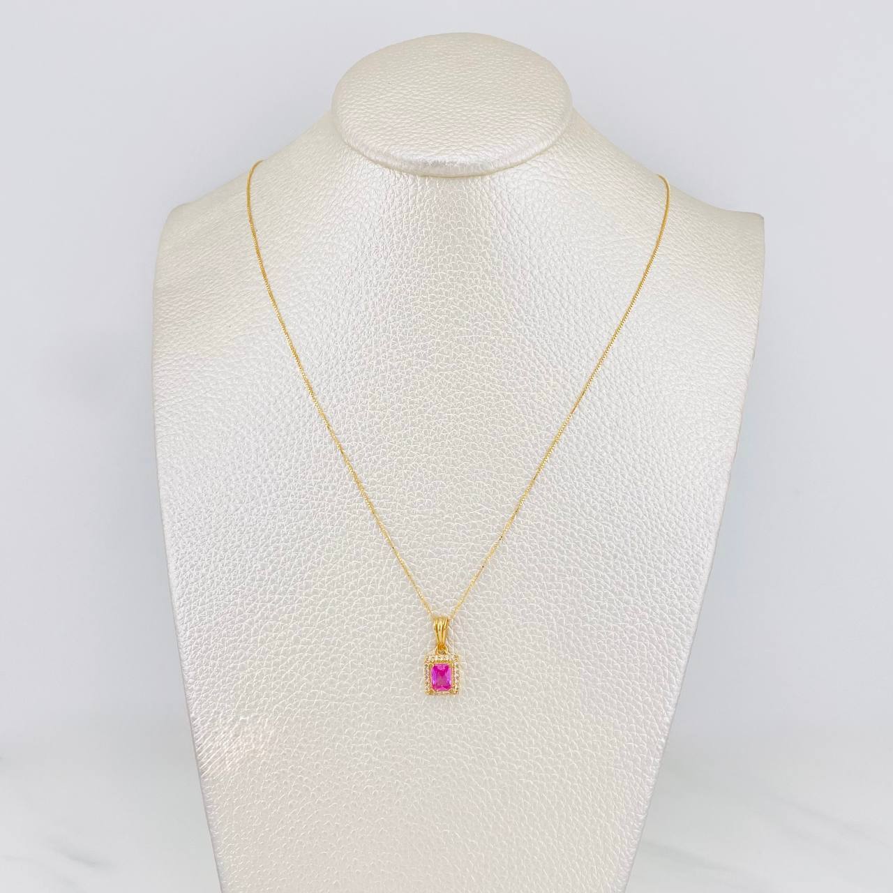 Set Cadena Veneciana + Dije Halo Cuadrado / 2.45g / 50cm Oro Amarillo 18K
