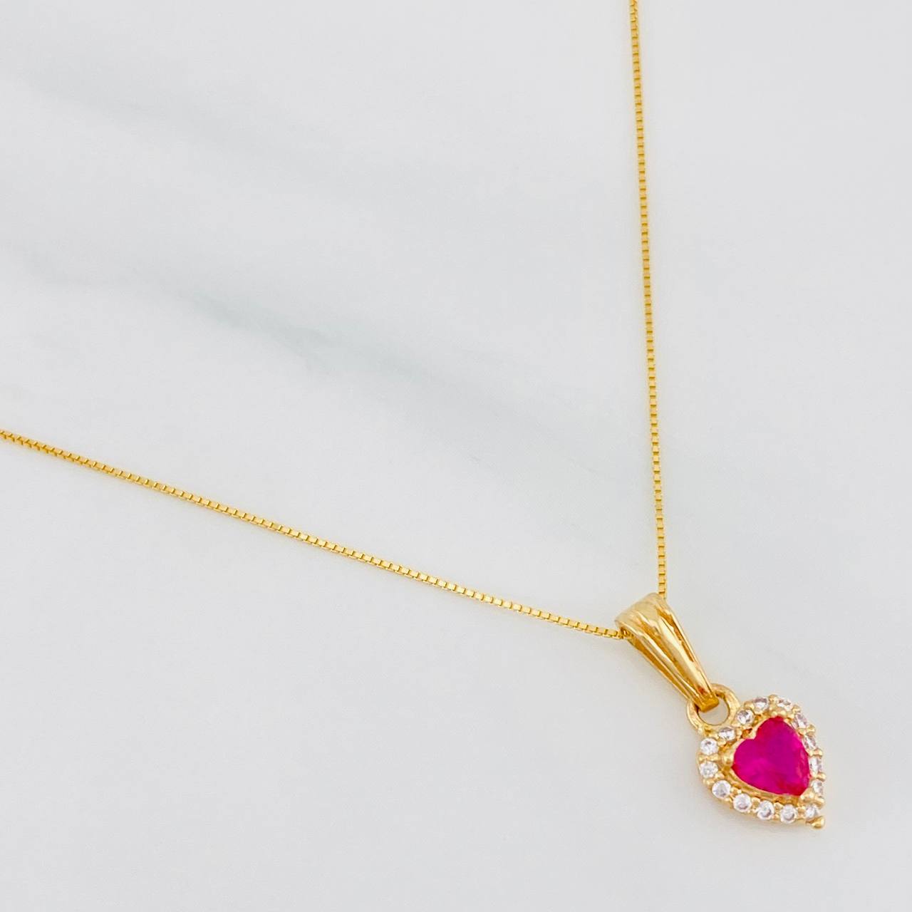 Set Cadena Veneciana + Dije Halo Corazón / 2.05g / 50cm Oro Amarillo 18K