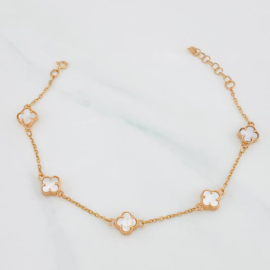 Pulso Modulable Aro Seguido Trebol 3.35g / 17cm - 19cm / 1.2mm Oro Rosa 18K