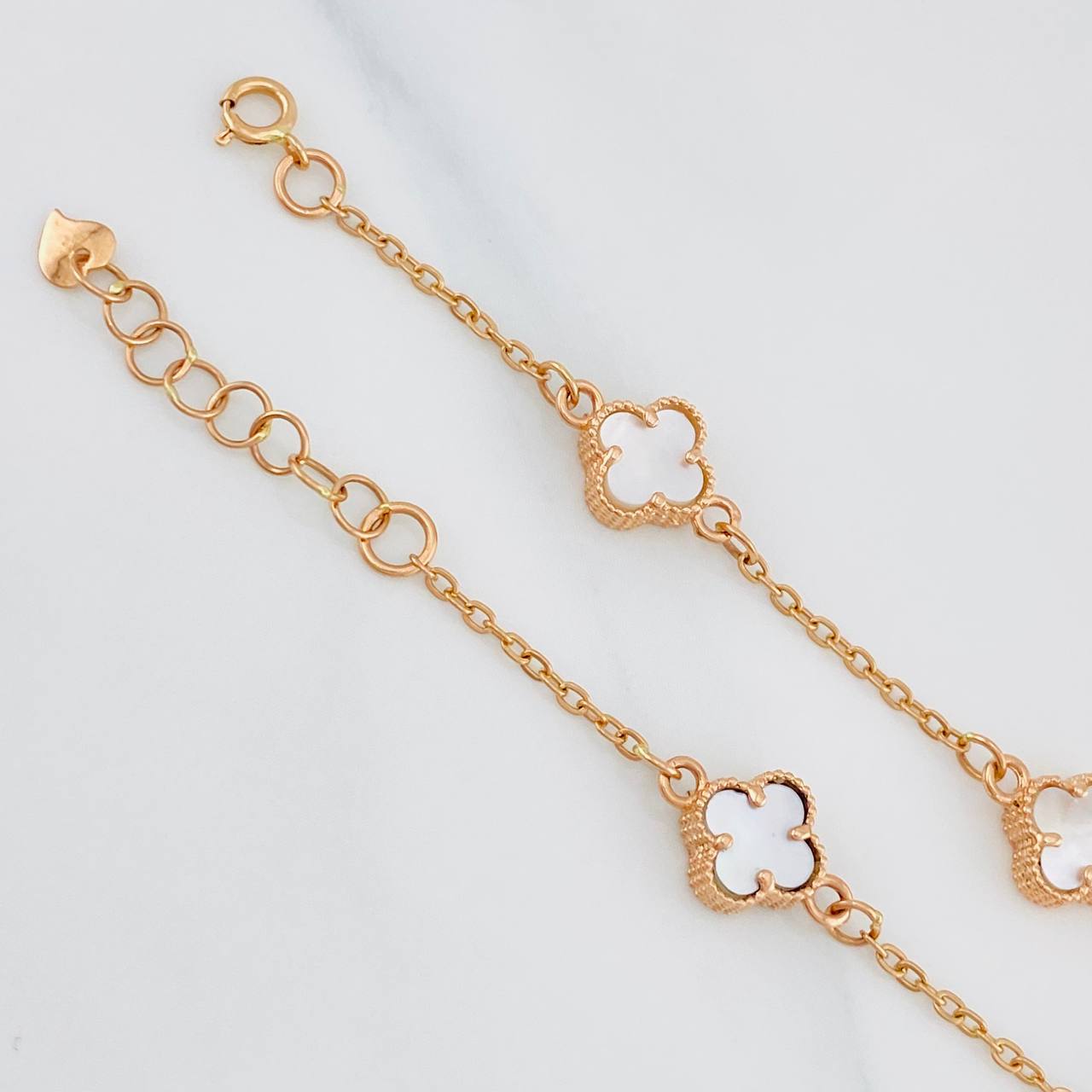 Pulso Modulable Aro Seguido Trebol 3.35g / 17cm - 19cm / 1.2mm Oro Rosa 18K