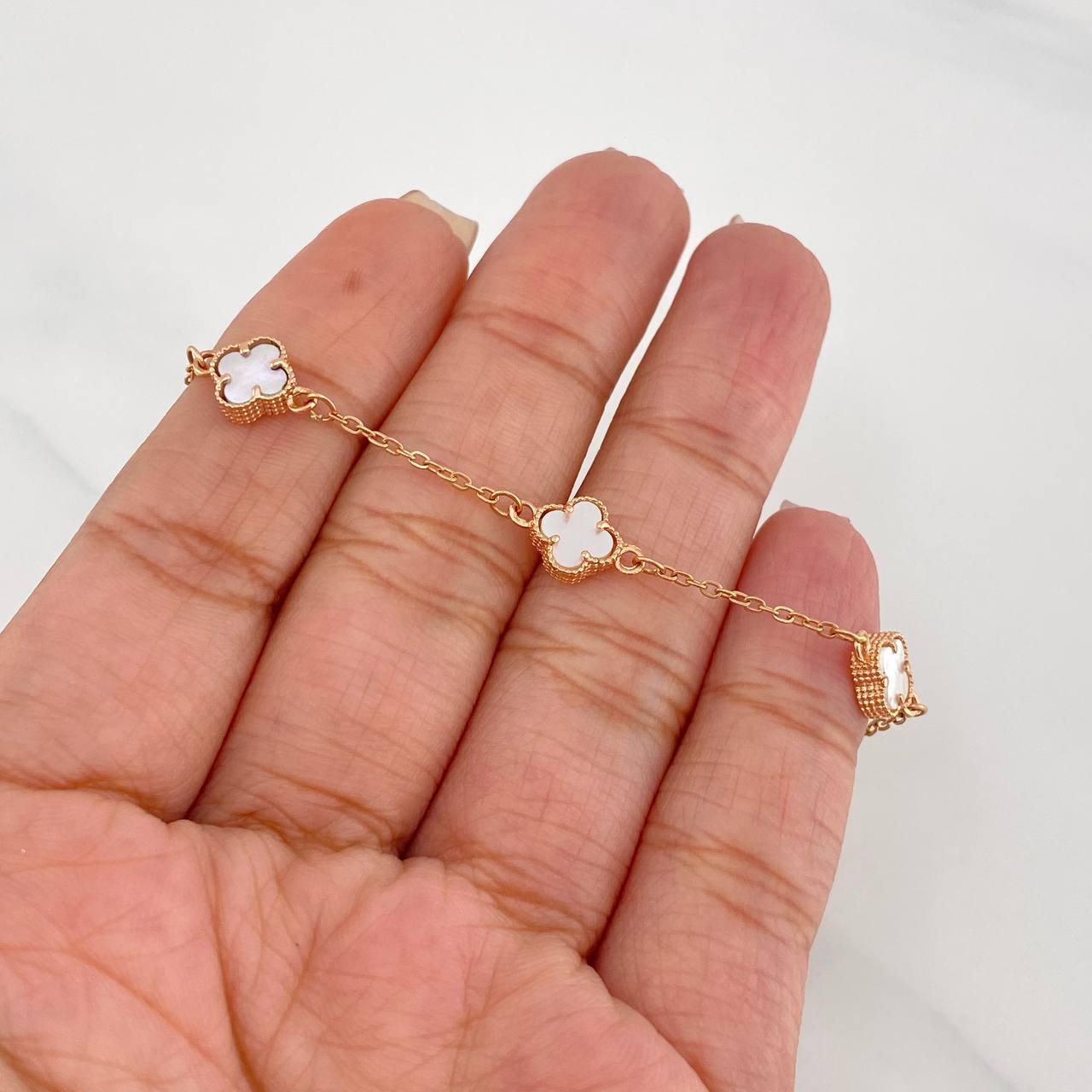 Pulso Modulable Aro Seguido Trebol 3.35g / 17cm - 19cm / 1.2mm Oro Rosa 18K