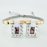 Pulsera Tejida Gris Escapulario Cilindros Diamantados 6 Und Oro Amarillo 18K