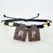 Pulsera Tejida Negra Escapulario Cilindros Diamantados 6Und Oro Amarillo 18K