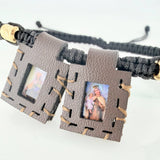 Pulsera Tejida Negra Escapulario Cilindros Diamantados 6Und Oro Amarillo 18K