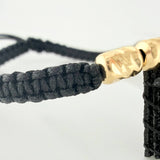 Pulsera Tejida Negra Escapulario Cilindros Diamantados 6Und Oro Amarillo 18K