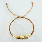 Pulsera Tejida Caqui Escapulario Cilindros Diamandos 6 Und Oro Amarillo 18K