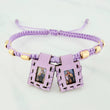 Pulsera Tejida Lila Escapulario Cilindros Diamantados 6 Und Oro Amarillo 18K