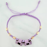 Pulsera Tejida Lila Escapulario Cilindros Diamantados 6 Und Oro Amarillo 18K