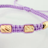 Pulsera Tejida Lila Escapulario Cilindros Diamantados 6 Und Oro Amarillo 18K