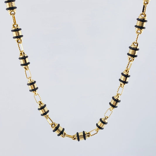 Cadena Rustica Barril Cauchos Negros 13.85gr / 62.5cm / 4.3mm Oro Amarillo 18K