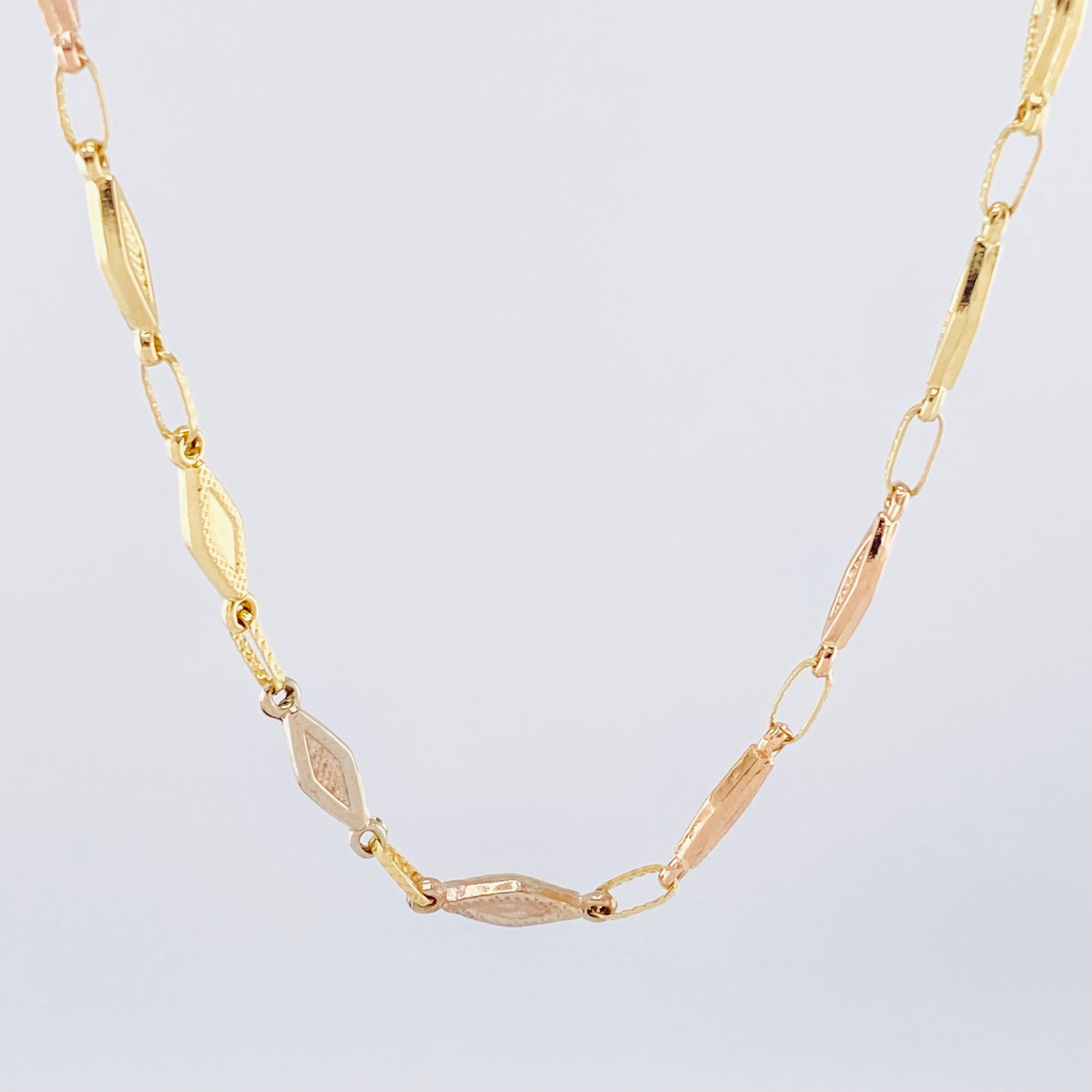 Cadena Rustica Rombos Texturizados 9.4gr / 60cm / 4.2mm Tres Oros 18K