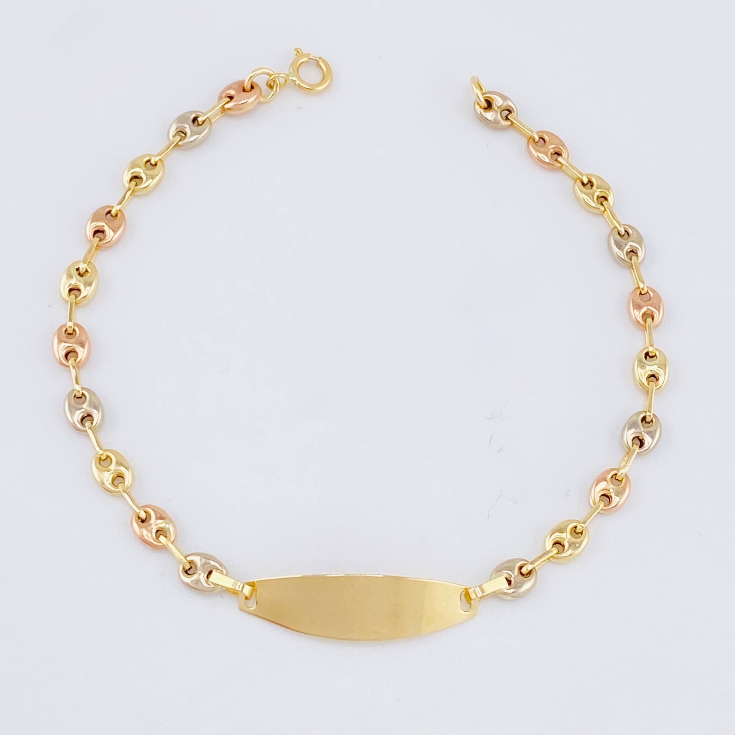 Pulso Bebe GC Placa Ovalada Curva 1.55gr / 14.5cm / 3mm Tres Oros 18K *