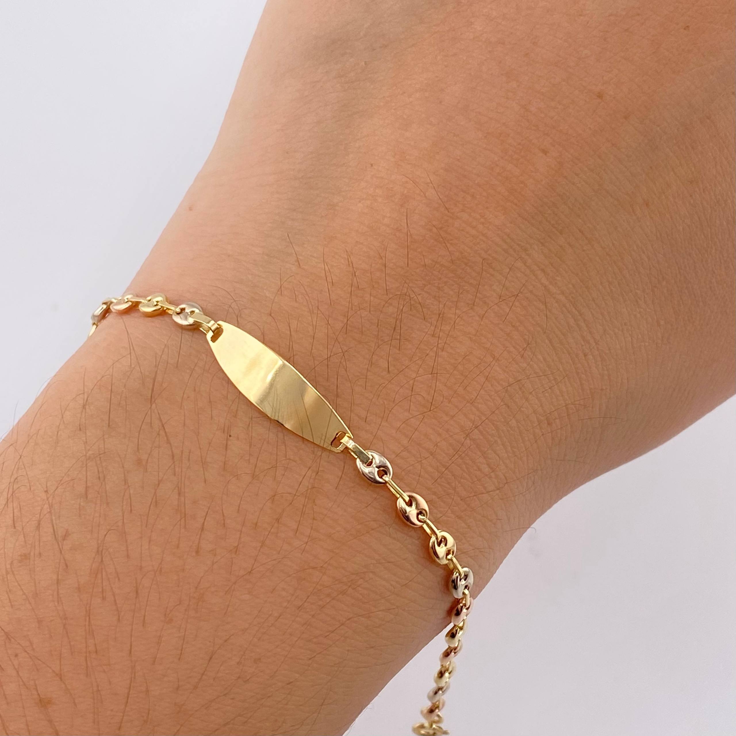 Pulso Bebe GC Placa Ovalada Curva 1.55gr / 14.5cm / 3mm Tres Oros 18K *