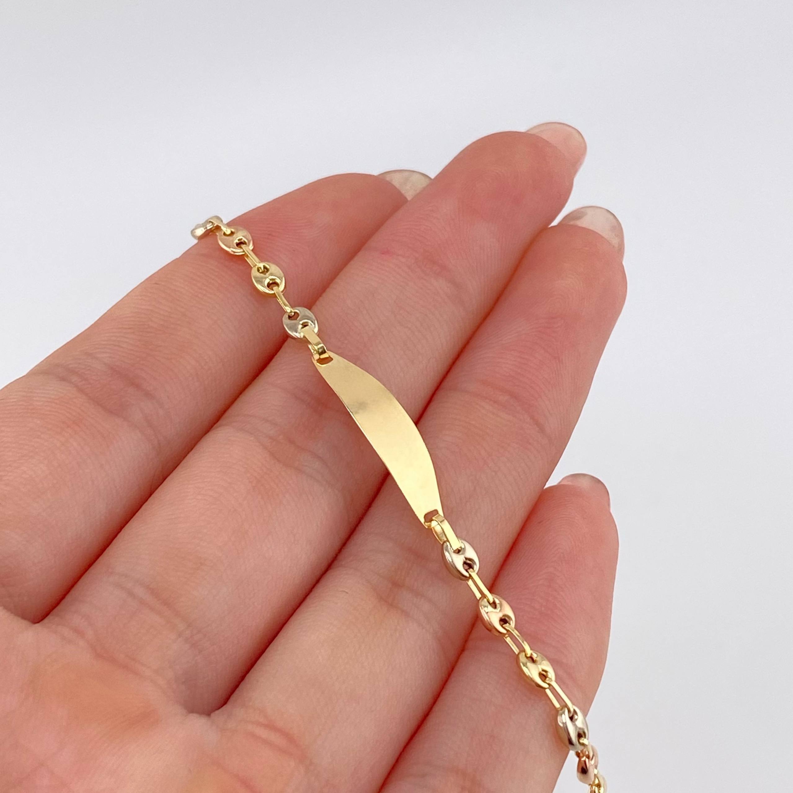 Pulso Bebe GC Placa Ovalada Curva 1.55gr / 14.5cm / 3mm Tres Oros 18K *