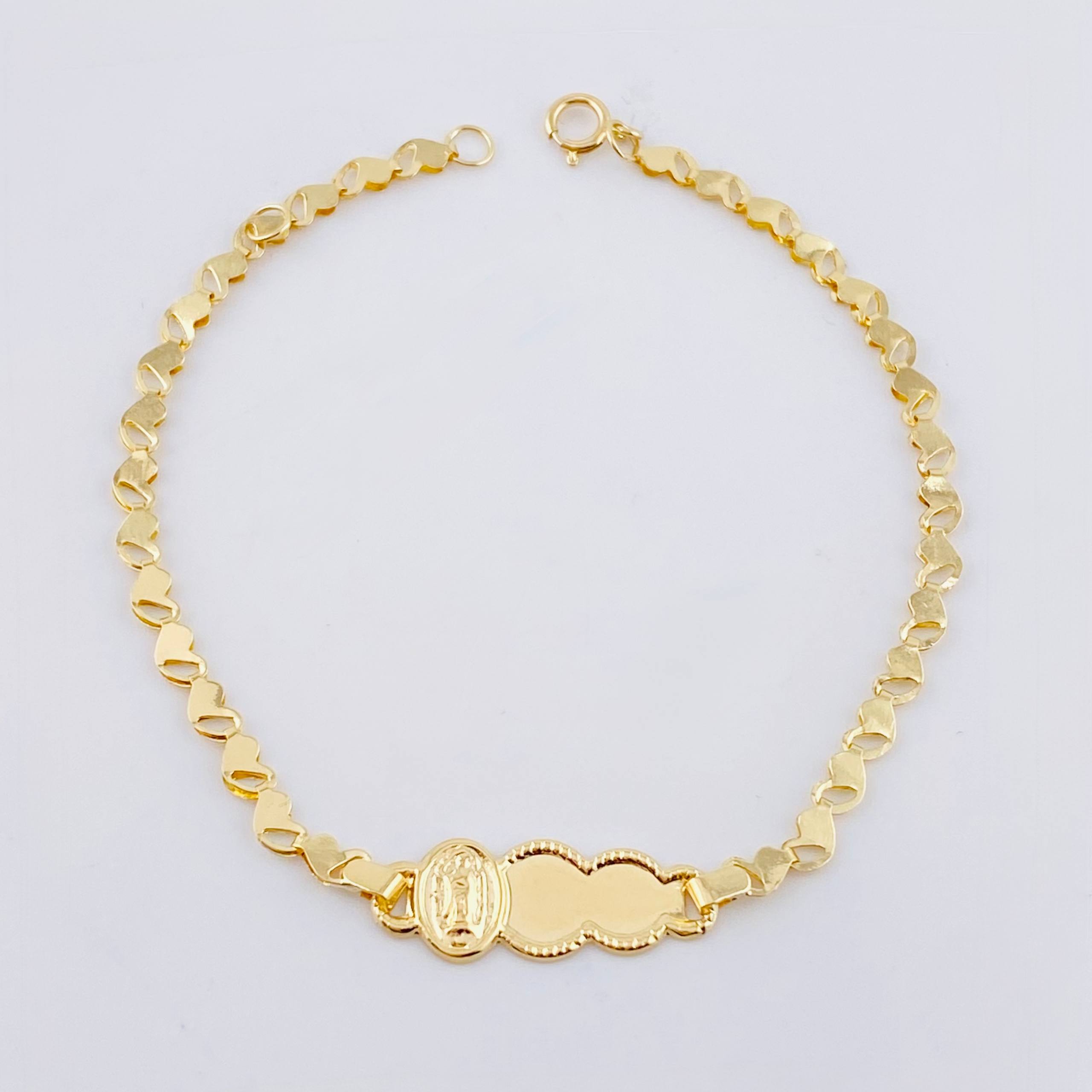 Pulso Placa Nube Virgen Guadalupe Corazon 1.95gr / 16cm-18cm / 3.1mm Oro Amarillo 18K ©