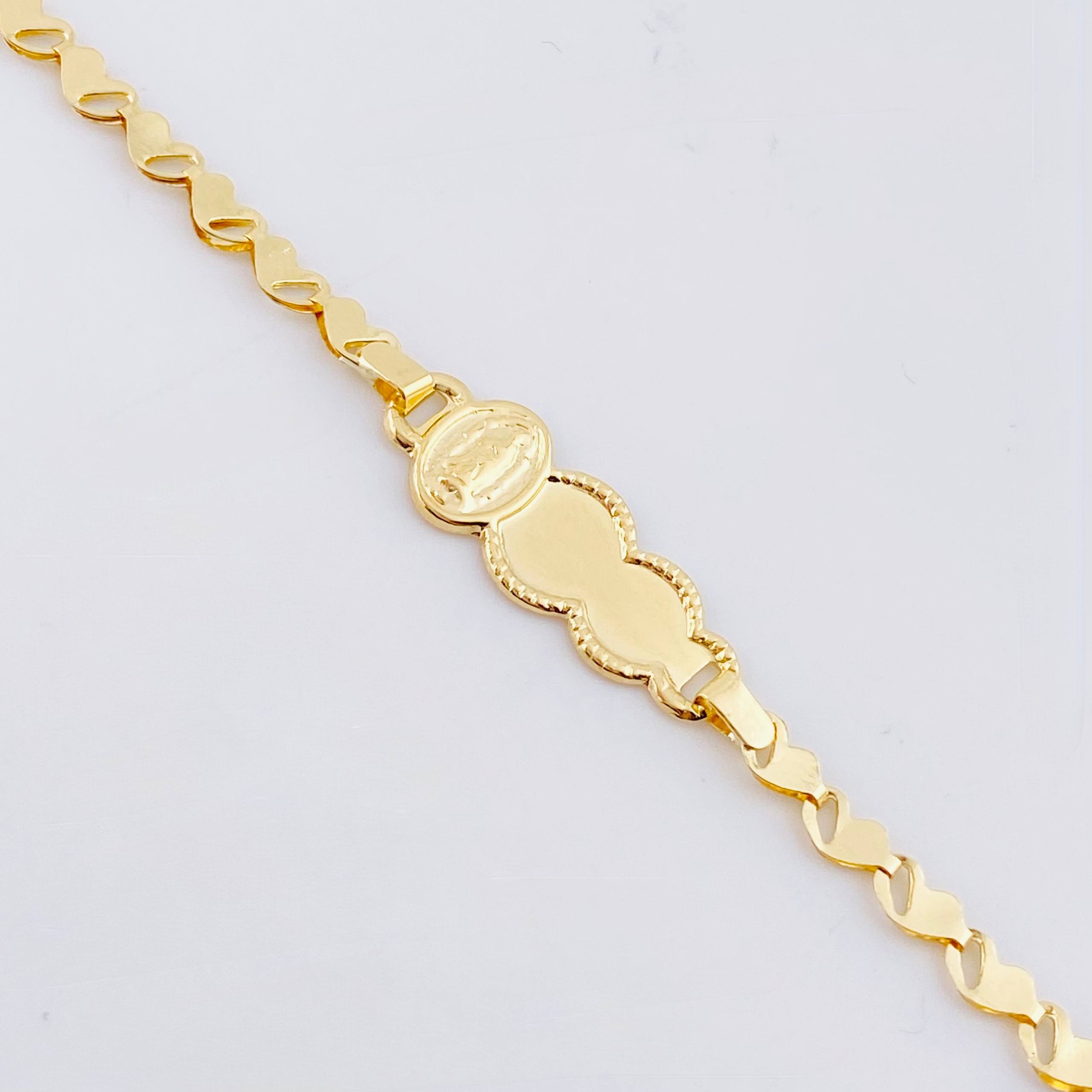 Pulso Placa Nube Virgen Guadalupe Corazon 1.95gr / 16cm-18cm / 3.1mm Oro Amarillo 18K ©