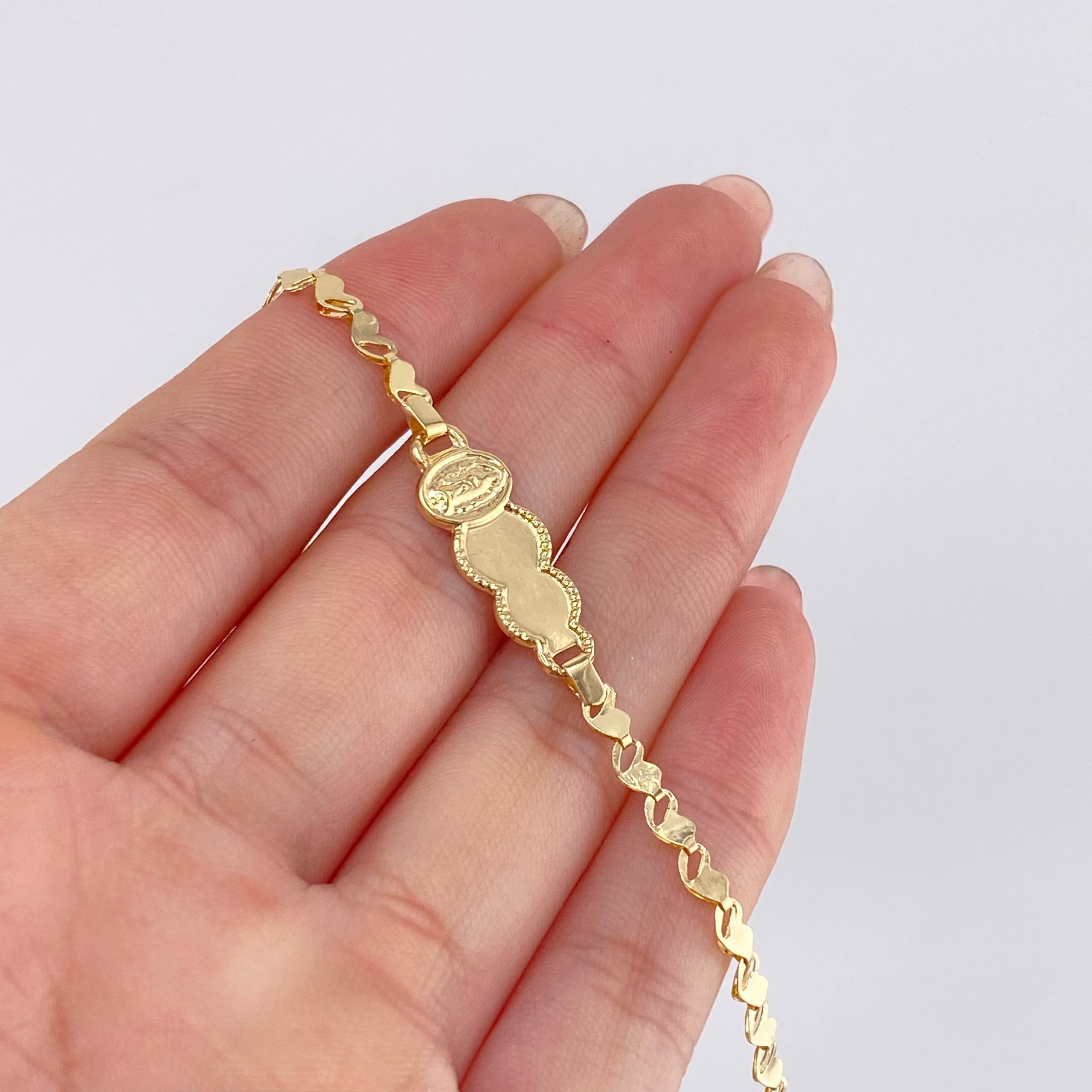 Pulso Placa Nube Virgen Guadalupe Corazon 1.95gr / 16cm-18cm / 3.1mm Oro Amarillo 18K ©