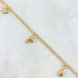 Tobillera Aro Seguido 3.5gr / 25.5cm / 2.2mm Vaca-Pez-Tortuga-Delfin-Libelula-Mariposa Oro Amarillo 18K