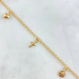Tobillera Aro Seguido 3.35gr / 25cm / 2.2mm Corona-Corazón-Crúz-Rostro Reina-Rayo-Ala Oro Amarillo 18K