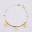 Pulso Aro Seguido Dije Flores y Estrella 3.7g / 18.6cm / 3mm Tres Oros 18K