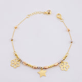 Pulso Aro Seguido Dije Flores y Estrella 3.7g / 18.6cm / 3mm Tres Oros 18K