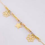 Pulso Aro Seguido Dije Flores y Estrella 3.7g / 18.6cm / 3mm Tres Oros 18K