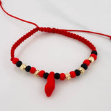 Pulsera Tejida Rojo Protección 5 Bolas Diamantadas Oro Amarillo 18K