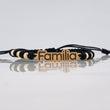 Pulsera Tejida Negra Herraje Placa Familia Oro Amarillo 18K
