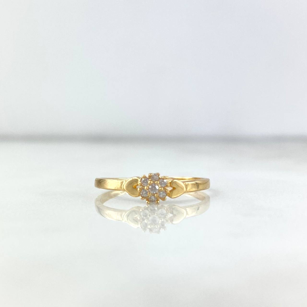 Anillo Solitario Flor Corazones 1.15gr / T5 1/2 / Circon Blanco Oro Amarillo