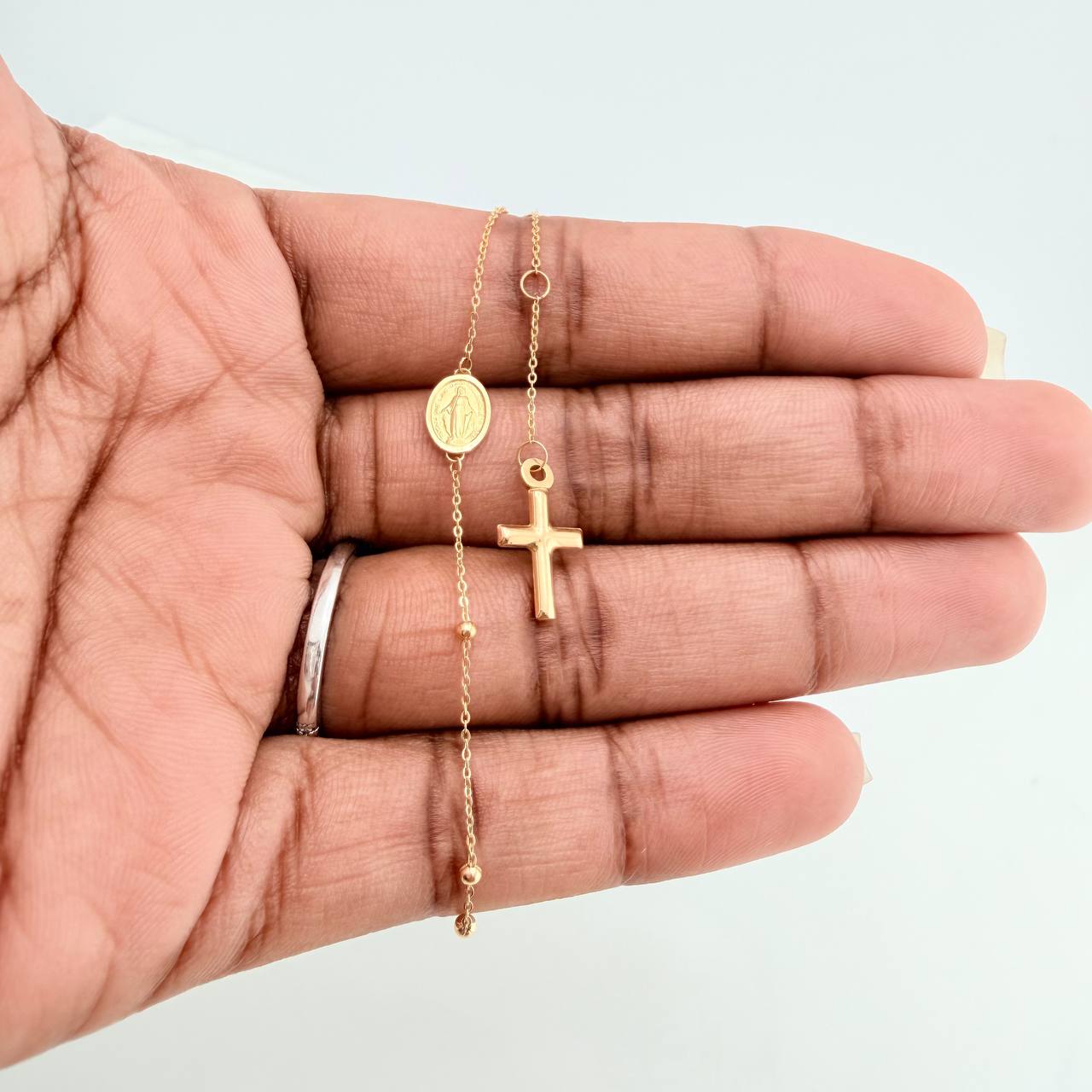 Pulso Denario Virgen Milagrosa 1.35gr / 17.5cm-19cm / 1.8mm Oro Amarillo +4 18K &