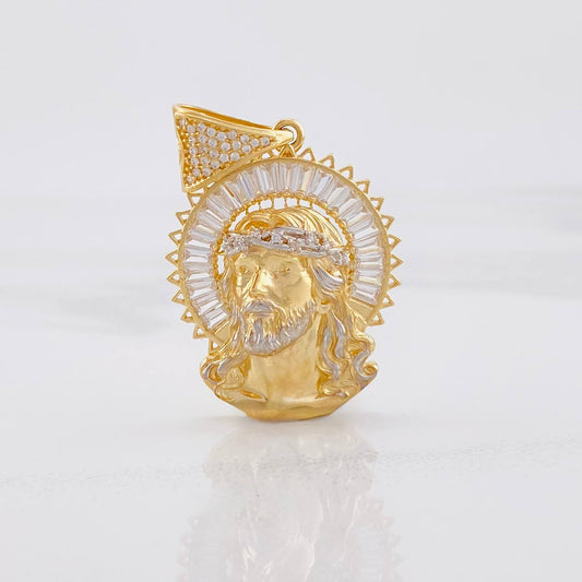 Dije Rostro Cristo 9.5g / 4.3cm Dos Oros Amarillo Blanco 18K