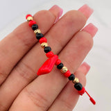Pulsera Tejida Rojo Protección 5 Bolas Diamantadas Oro Amarillo 18K
