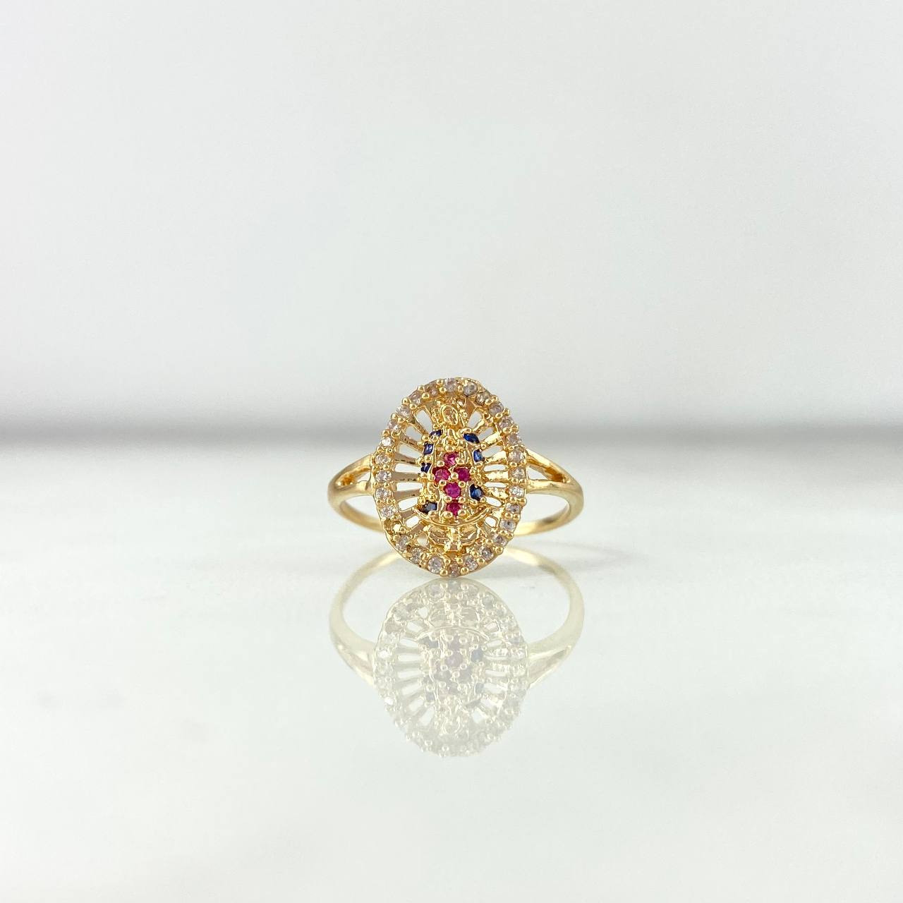 Anillo Virgen de Guadalupe 1.85gr / T5 1/2 / Circones Blancos Azules Fucsias Oro Amarillo