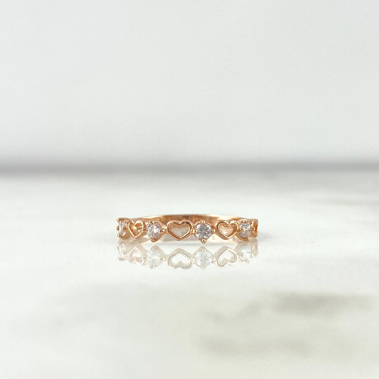 Anillo Corazones 0.95gr / T5 1/2 / Circones Blancos Oro Rosa