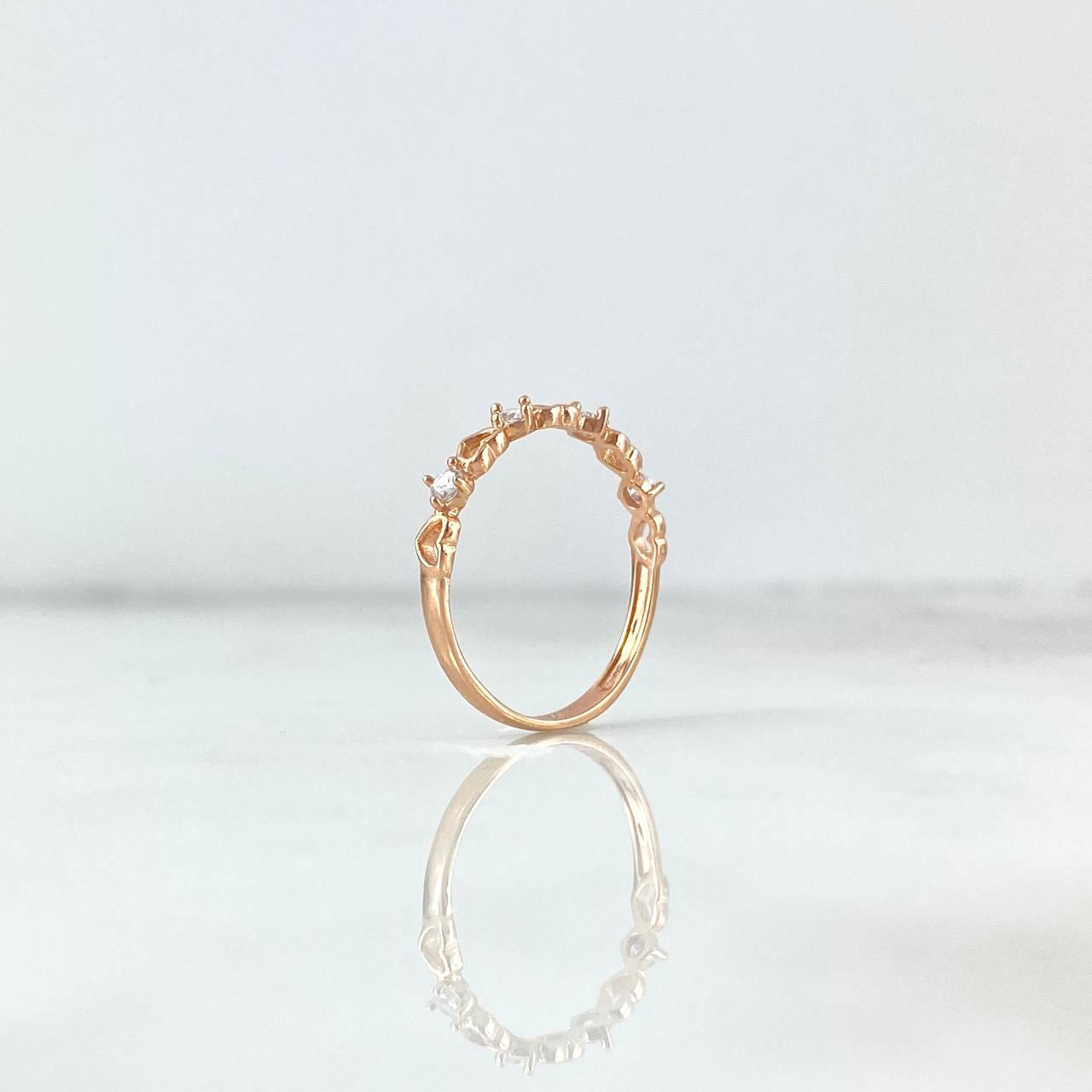 Anillo Corazones 0.95gr / T5 1/2 / Circones Blancos Oro Rosa