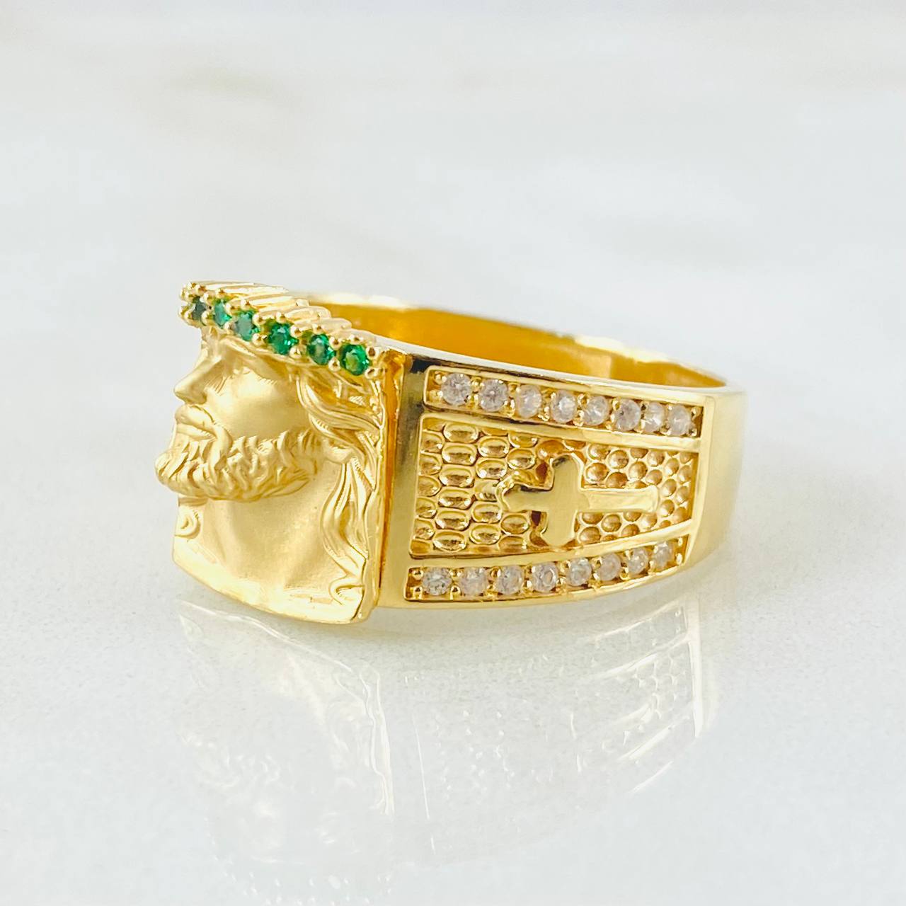 Anillo Rostro Jesus Mate 8.45gr / T10 3/4 / Oro Amarillo 18K