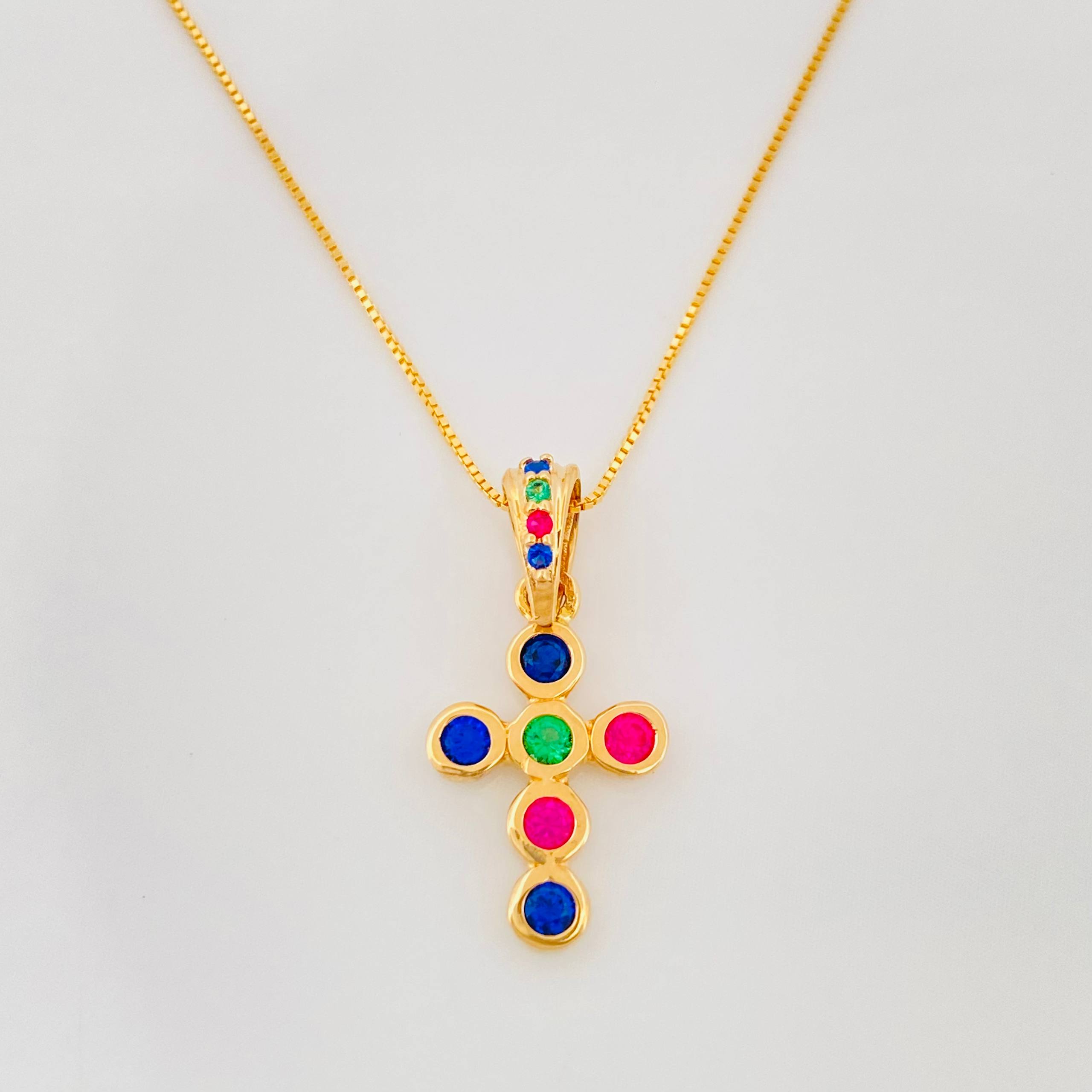 Set Cadena Veneciana + Dije Cruz / 2.15g / 50cm Oro Amarillo 18K