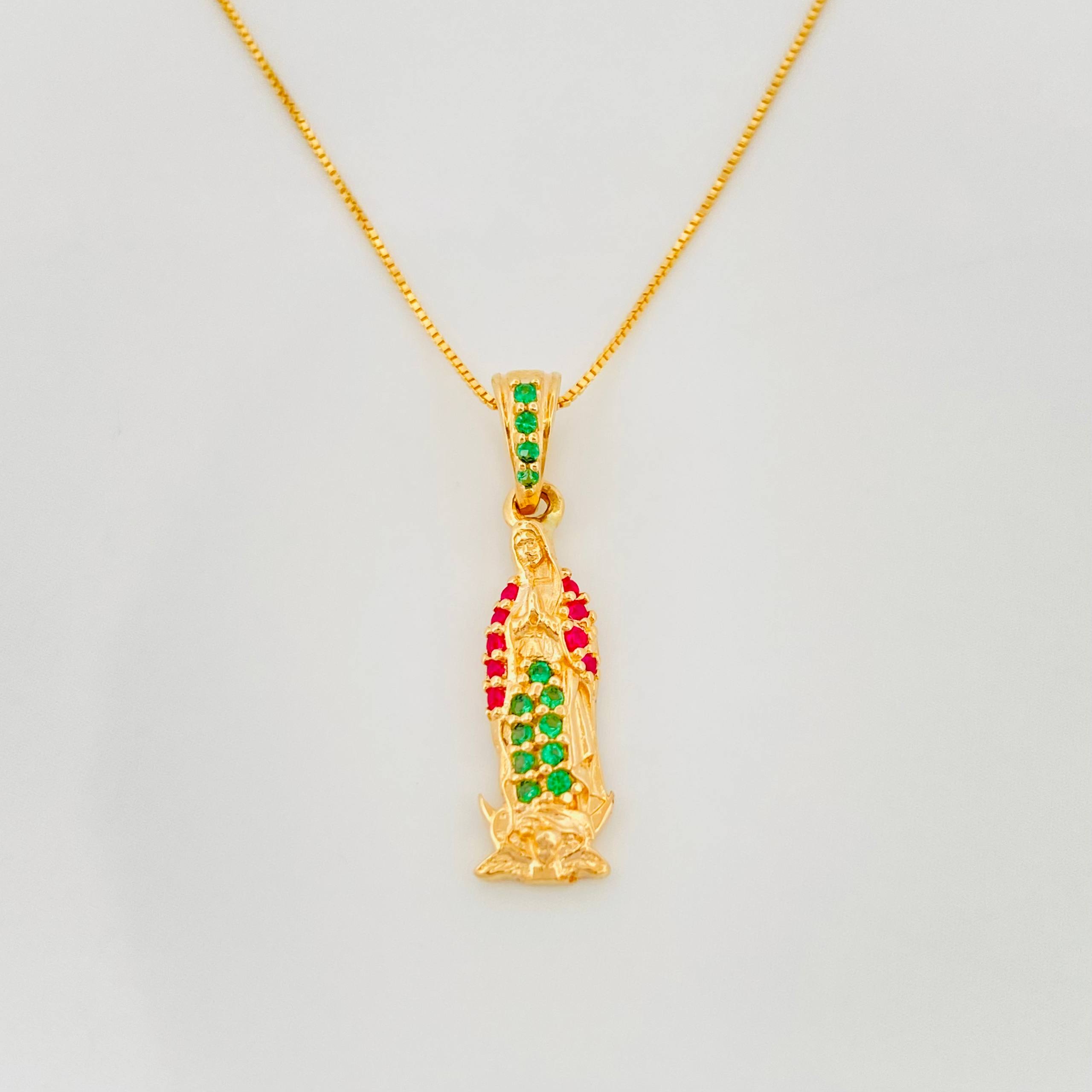 Set Cadena Veneciana + Dije Virgen Guadalupe / 2.4g / 50cm Oro Amarillo 18K