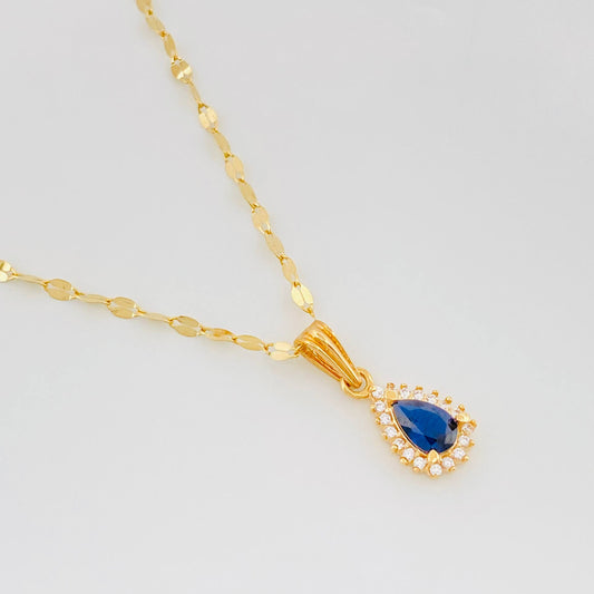 Set Cadena Flor Espejo + Dije Lagrima Halo / 2.3g / 50cm Oro Amarillo 18K